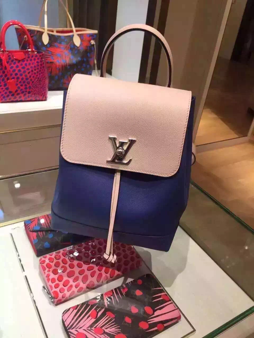 Real Louis Vuitton Lockme Twist Lock Backpack M41817 Denim